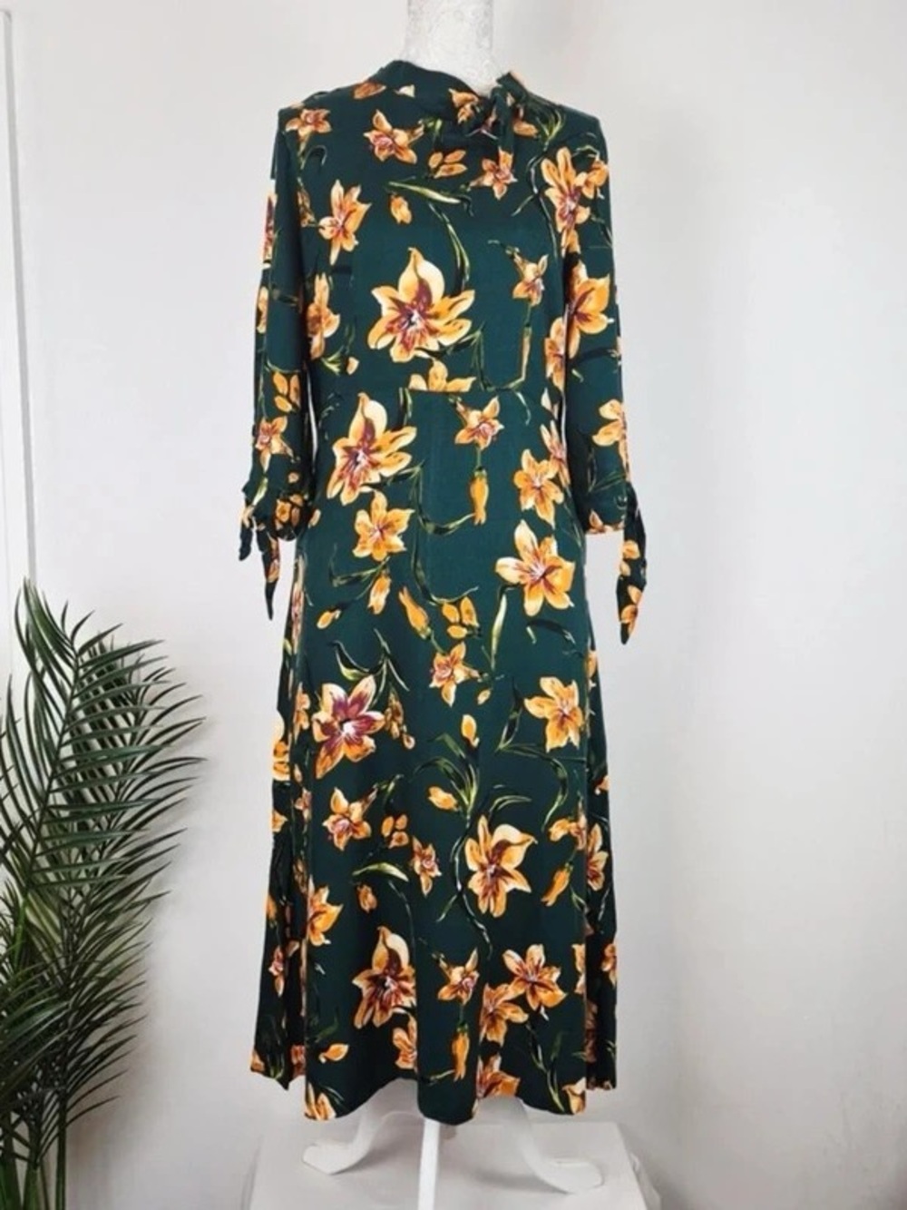 Dark Green Floral Maxi Dress with Yellow Bloom
